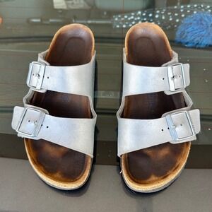 Birkenstock Arizona Birko-Flor Slide Sandals Birk Size 38 US M6 L8 Silver